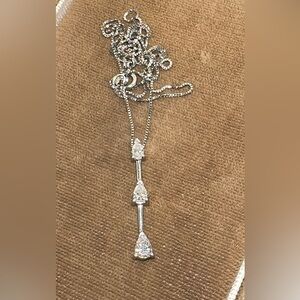 Solid Stamped 14K White Gold Natural Pearl Cut Diamond Trio Necklace 1/2CTW